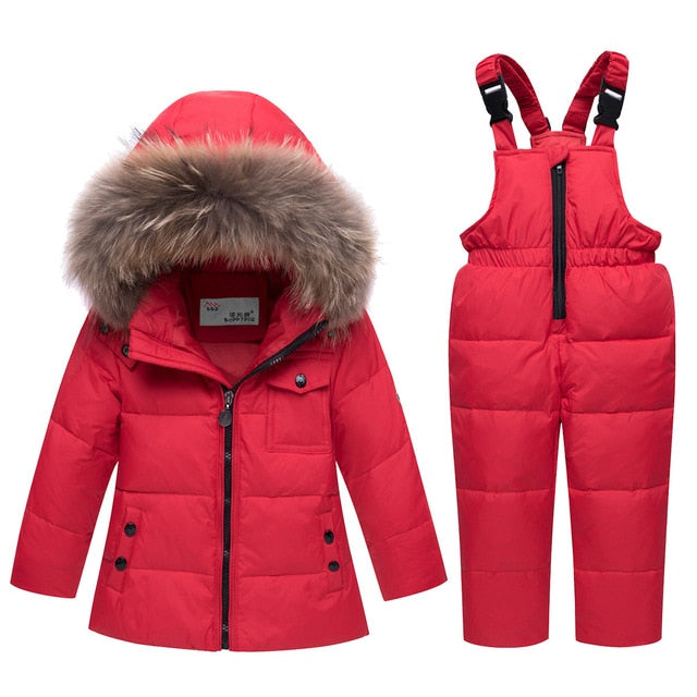 Russian Winter Suits for Boys Girls 2019 Ski Suit Children Clothing Set Baby Duck Down Jacket Coat + Overalls Warm Kids Snowsuit