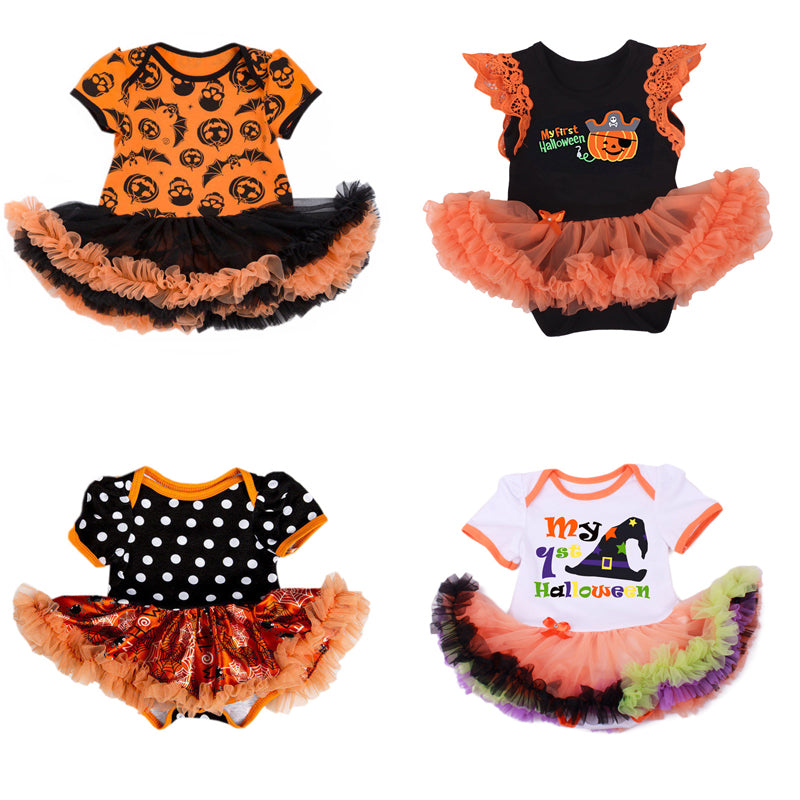 My First Halloween Infant Girl Clothing Baby Romper 2019 Baby Skull Pumpkin Costumes Orange Tutu romper Dress