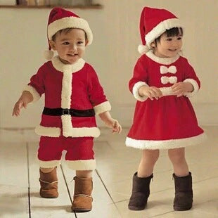 Christmas Baby Santa Claus Costume Baby Cosplay Boys Clothes Long Sleeve Toddler Girls Red Dress Cute Infant Baby Winter Dress