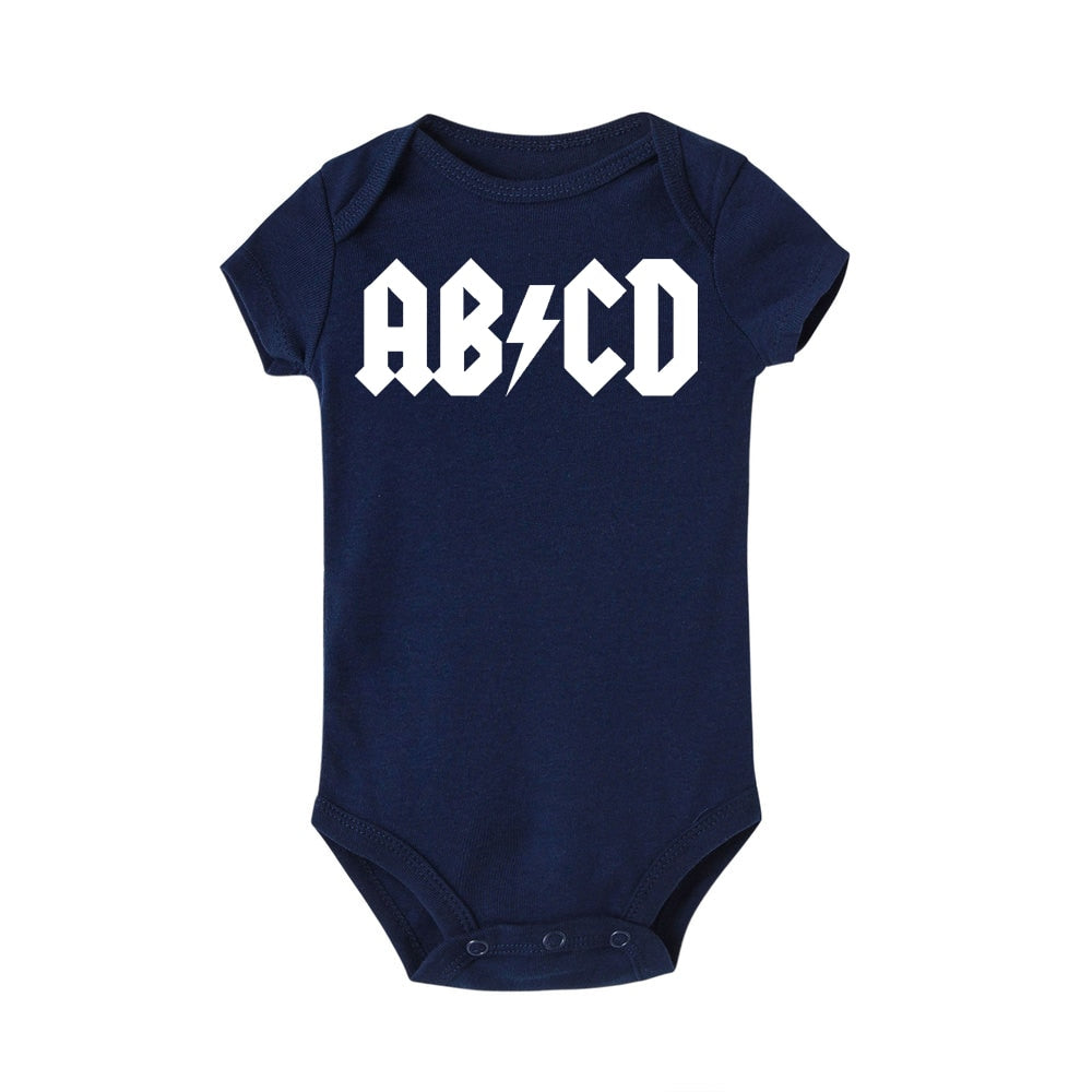 Funny ABCD Letter Print Infant Clothing Rock Acdc Baby Clothes Newborn Boy Girls Ac Dc Romper Jumpsuit Clothing Outfits