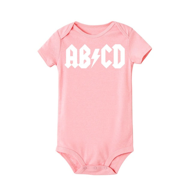 Funny ABCD Letter Print Infant Clothing Rock Acdc Baby Clothes Newborn Boy Girls Ac Dc Romper Jumpsuit Clothing Outfits