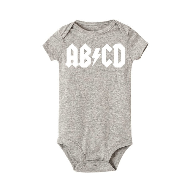 Funny ABCD Letter Print Infant Clothing Rock Acdc Baby Clothes Newborn Boy Girls Ac Dc Romper Jumpsuit Clothing Outfits