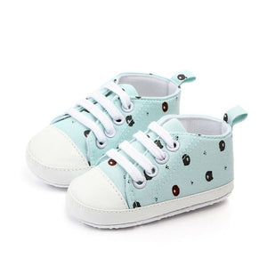 New Baby First Walkers Newborn Infant Baby Boy Girl Bear Printed Pram Shoes Soft Prewalker Anti-crip Sneaker Canvas Shoes 0-18M