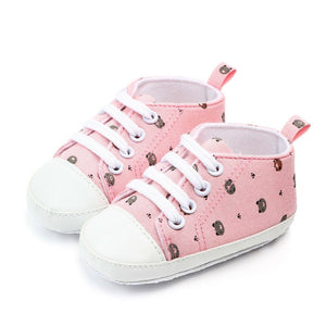 New Baby First Walkers Newborn Infant Baby Boy Girl Bear Printed Pram Shoes Soft Prewalker Anti-crip Sneaker Canvas Shoes 0-18M