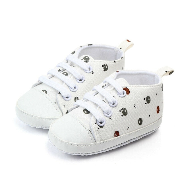 New Baby First Walkers Newborn Infant Baby Boy Girl Bear Printed Pram Shoes Soft Prewalker Anti-crip Sneaker Canvas Shoes 0-18M