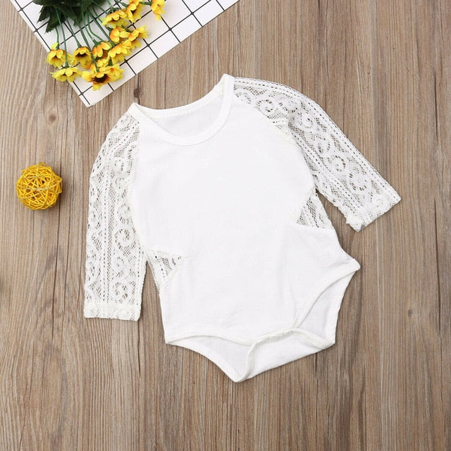 Toddler Newborn Baby Girl Boy Long Sleeved O-neck Lace Sleeve Tops Bodysuit Romper Summer Autumn Cute Girls Babies Clothing