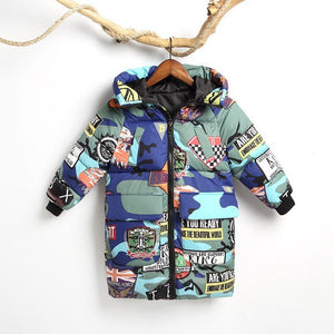 Children Winter down cotton Jacket for Boys Hooded  Jackets Graffiti Camouflage Parkas  For Teenagers coat snowsuit Overcoat