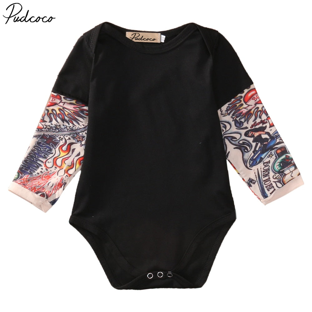 Pudcoco Casual Newborn Baby Boy Funny False Tattoo Full Sleeve O Neck Cotton Bodysuit 0-18m