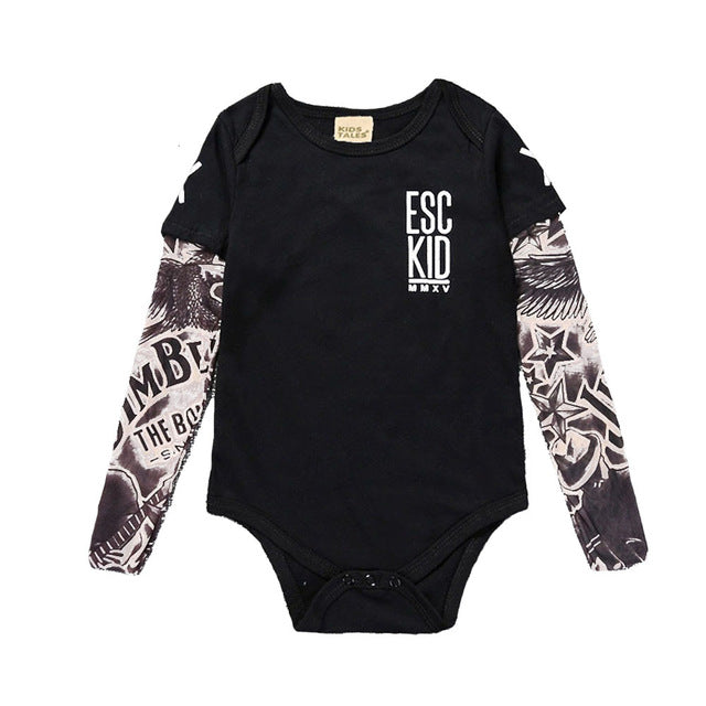 Pudcoco Casual Newborn Baby Boy Funny False Tattoo Full Sleeve O Neck Cotton Bodysuit 0-18m