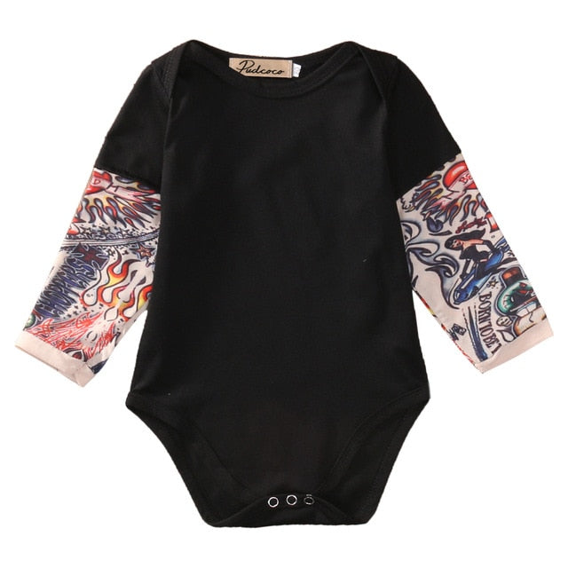 Pudcoco Casual Newborn Baby Boy Funny False Tattoo Full Sleeve O Neck Cotton Bodysuit 0-18m