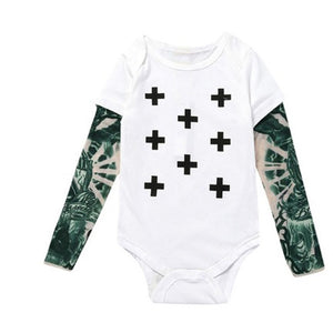 Pudcoco Casual Newborn Baby Boy Funny False Tattoo Full Sleeve O Neck Cotton Bodysuit 0-18m