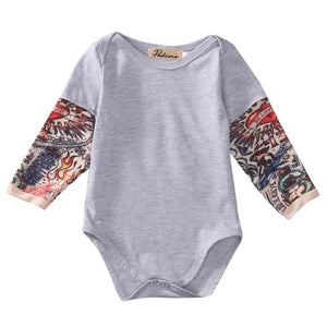 Pudcoco Casual Newborn Baby Boy Funny False Tattoo Full Sleeve O Neck Cotton Bodysuit 0-18m