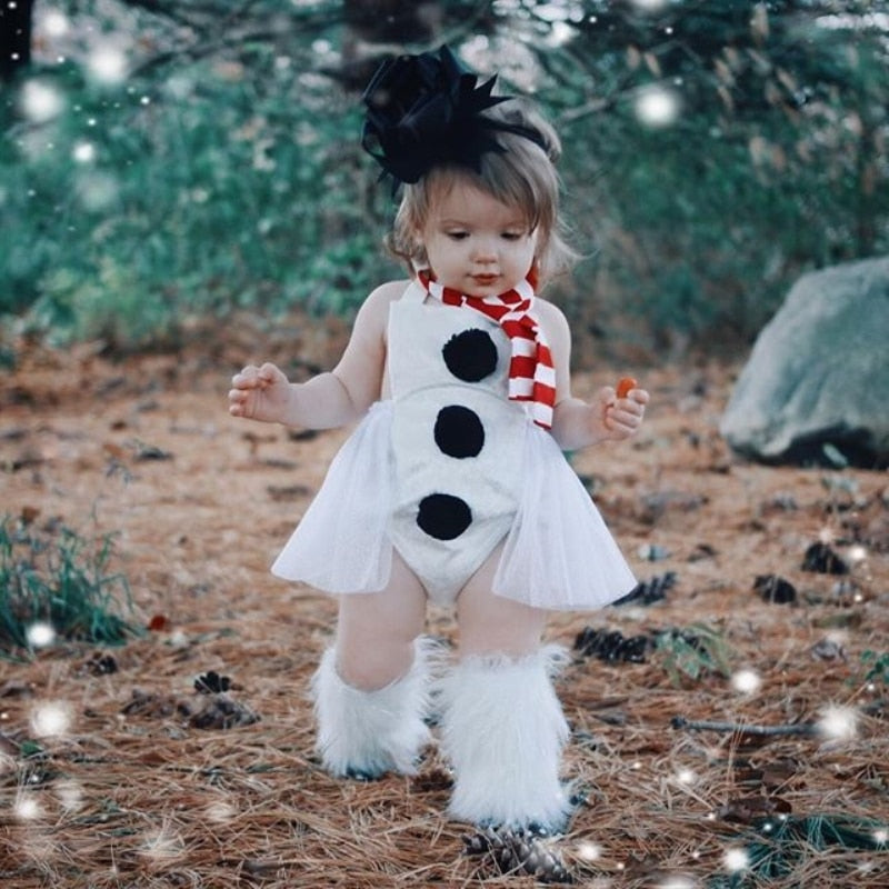 Newborn Kid Baby Girl Snowman Tulle Dress Romper+Leg Warmers 4PCS Outfit Clothes Newborn Baby Girls Strap romper Tulle dresses