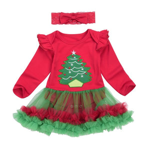 Christmas Kids Baby Girls Tutu Mesh Tulle Dress+Lace Headband Rompers Sets Santa Claus Long Sleeve Jumpsuit Outfits Sets