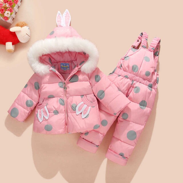 -30 Degree Russia Winter Children's Snowsuit Kids Clothing Sets Girls Duck Down Jackets Coat +pants Snow Wear Warm Parka Overall