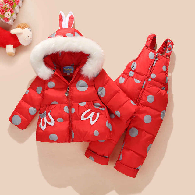 -30 Degree Russia Winter Children's Snowsuit Kids Clothing Sets Girls Duck Down Jackets Coat +pants Snow Wear Warm Parka Overall