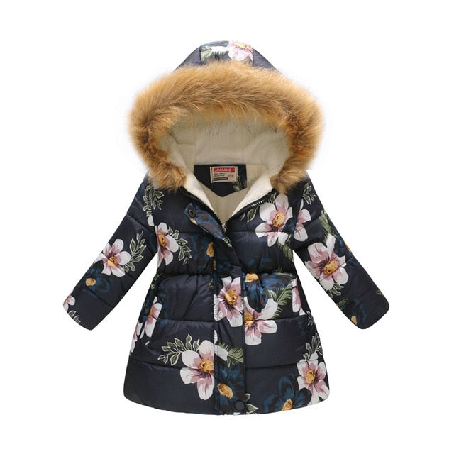 Girls Winter Coats 2019 Leopard Kids Floral Clothes Kids Jacket Winter Girls Parka Hoodie Snow Jacket Girl Winter Snowsuit Top