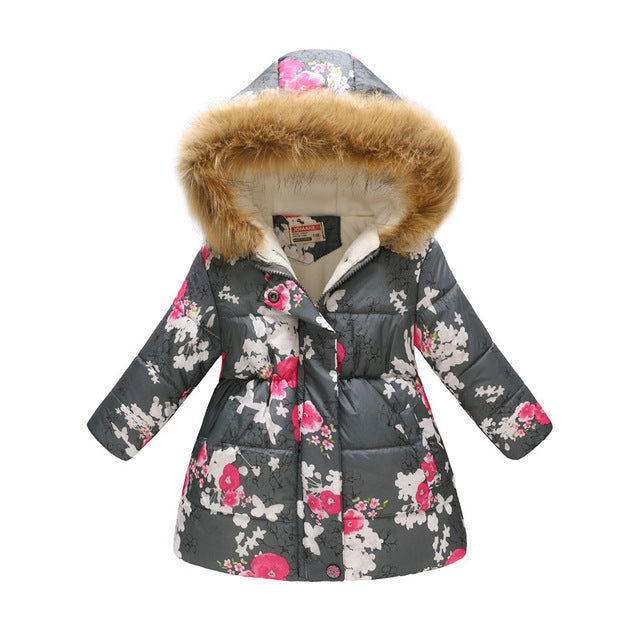 Girls Winter Coats 2019 Leopard Kids Floral Clothes Kids Jacket Winter Girls Parka Hoodie Snow Jacket Girl Winter Snowsuit Top