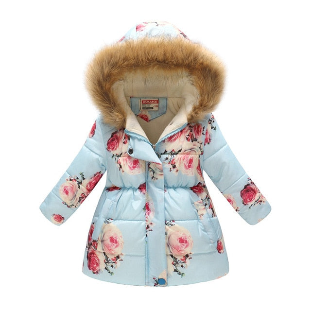 Girls Winter Coats 2019 Leopard Kids Floral Clothes Kids Jacket Winter Girls Parka Hoodie Snow Jacket Girl Winter Snowsuit Top