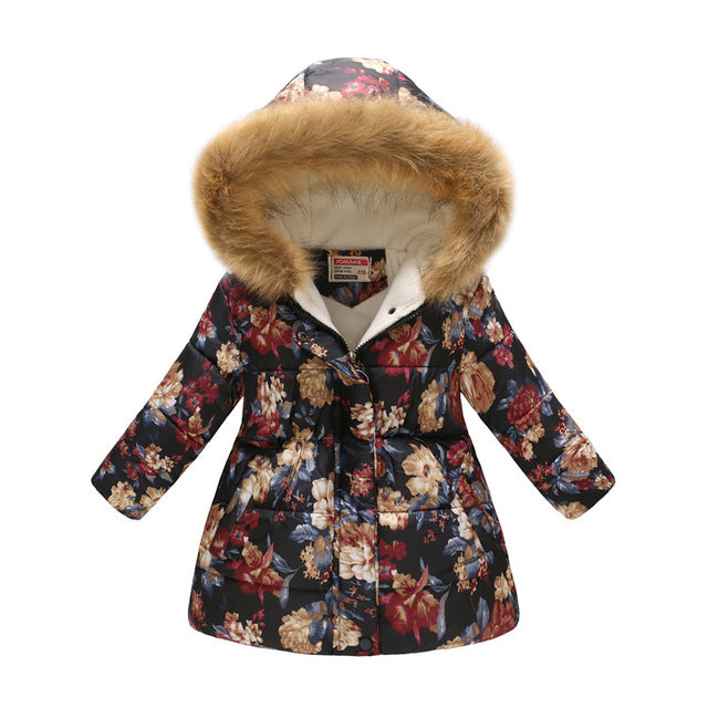 Girls Winter Coats 2019 Leopard Kids Floral Clothes Kids Jacket Winter Girls Parka Hoodie Snow Jacket Girl Winter Snowsuit Top