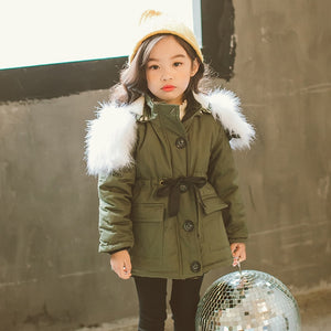 New Winter Coat Girl Cotton Long Jacket&Outwear Children Cotton-padded Jacket Girls Winter Clothes Warm Coat Fur Hooed Snowsuit