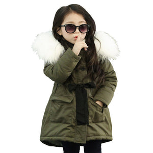 New Winter Coat Girl Cotton Long Jacket&Outwear Children Cotton-padded Jacket Girls Winter Clothes Warm Coat Fur Hooed Snowsuit