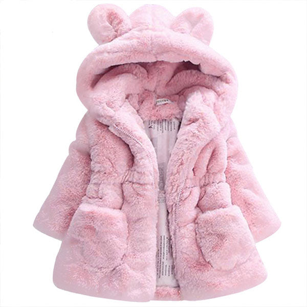 2-7Yrs Winter Baby Girls Faux Fur Princess Coat Fleece Warm Kids Jacket Snowsuit 1 piece Baby Girl Hooded Outerwear Kids Clothes