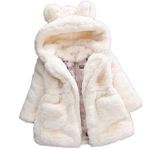 2-7Yrs Winter Baby Girls Faux Fur Princess Coat Fleece Warm Kids Jacket Snowsuit 1 piece Baby Girl Hooded Outerwear Kids Clothes