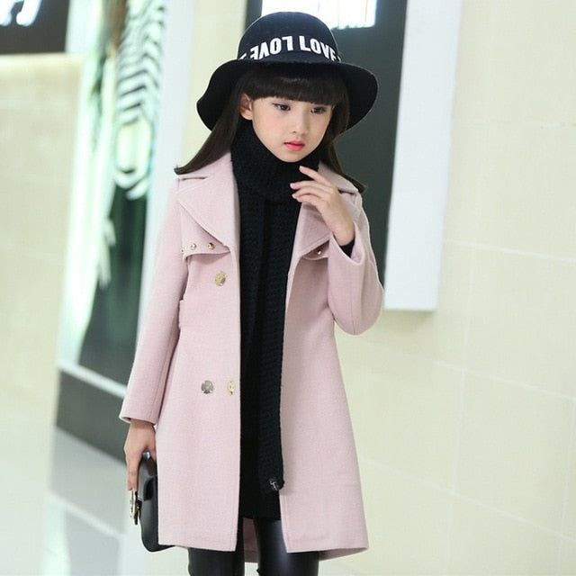 Baby Girls Wool Coat Kids Snowsuit Winter Jackets for Girl Long Woolen Coat Thick Girls Overcoats 4-16Y Cotton Children Clothes