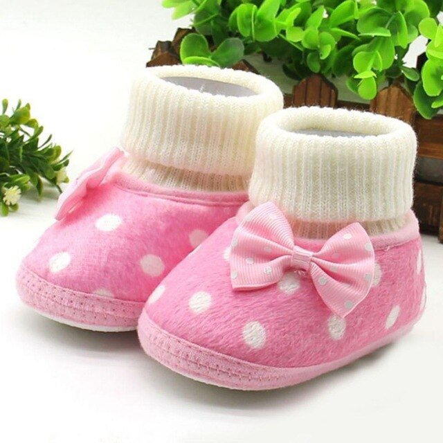 Newborn Infant Toddler Baby Girls Shoes Bow knot Fleece Snow Boots Winter Princess Booty First Walker Prewalkers New