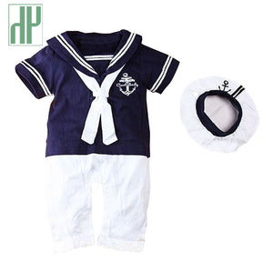 Baby clothing Summer baby sailor suit Romper 2pcs kids boys girls summer rompers+hat body birthday dress newborn clothing unisex