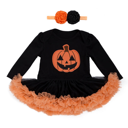 Halloween Baby Costume Girls Rompers Dresses Newborn Pumpkin Black Jumpsuits Dress Infant Cartoon Printed Children Party Outfit