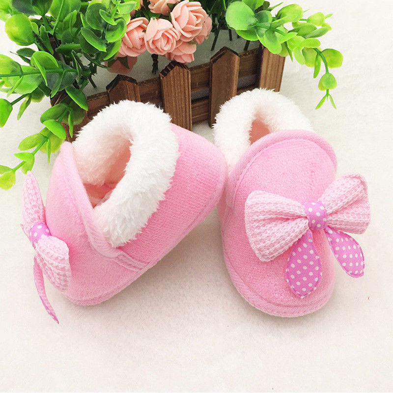 Toddler Infant Newborn Baby Girls Cute Bow Soft Crib Sole Boots Prewalker Warm Shoes First Walkers