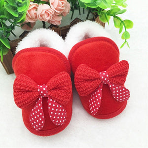 Toddler Infant Newborn Baby Girls Cute Bow Soft Crib Sole Boots Prewalker Warm Shoes First Walkers