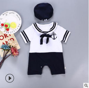 Baby clothing Summer baby sailor suit Romper 2pcs kids boys girls summer rompers+hat body birthday dress newborn clothing unisex