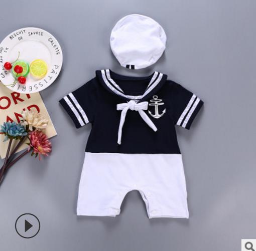 Baby clothing Summer baby sailor suit Romper 2pcs kids boys girls summer rompers+hat body birthday dress newborn clothing unisex