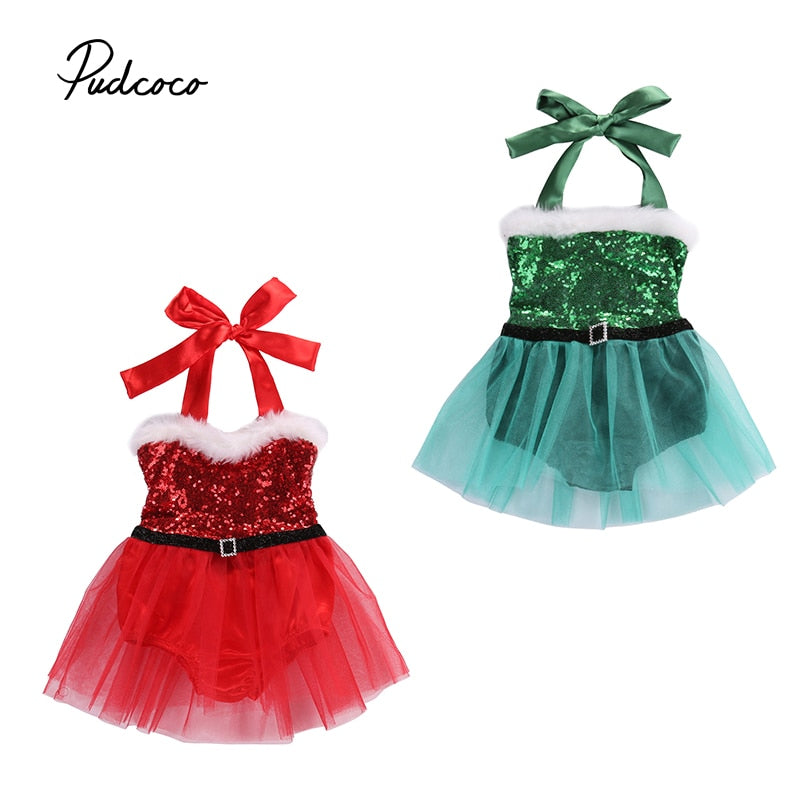 XMAS Newborn Baby Little Girls Bodysuits Dress Infant Babies Girl Santa Tutu Dresses Outfits Costume One-piece Clothing