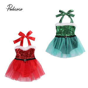 XMAS Newborn Baby Little Girls Bodysuits Dress Infant Babies Girl Santa Tutu Dresses Outfits Costume One-piece Clothing