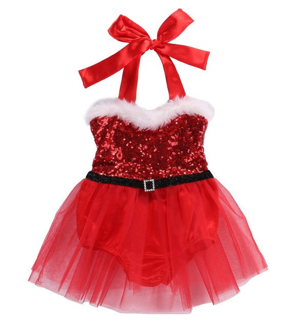 XMAS Newborn Baby Little Girls Bodysuits Dress Infant Babies Girl Santa Tutu Dresses Outfits Costume One-piece Clothing