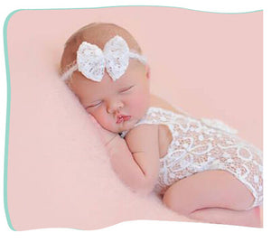 Brand New Newborn Baby Boys Girls Lace Bow Bodysuit Stretch Headband Infant Photography Photo Prop Jumpsuit Cute Clothes