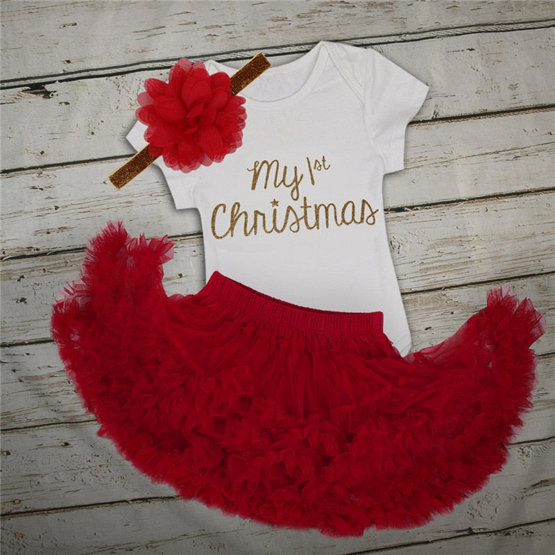 2018 Newborn Baby Infant Girls Toddler My First Christmas Outfits Romper Jumpsuit with Tutu Skirt Dress Birthday Party Costumes