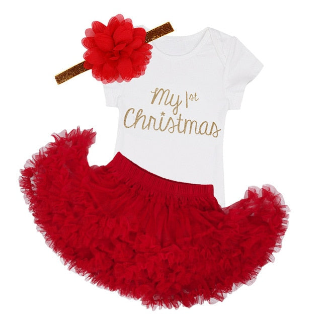 2018 Newborn Baby Infant Girls Toddler My First Christmas Outfits Romper Jumpsuit with Tutu Skirt Dress Birthday Party Costumes