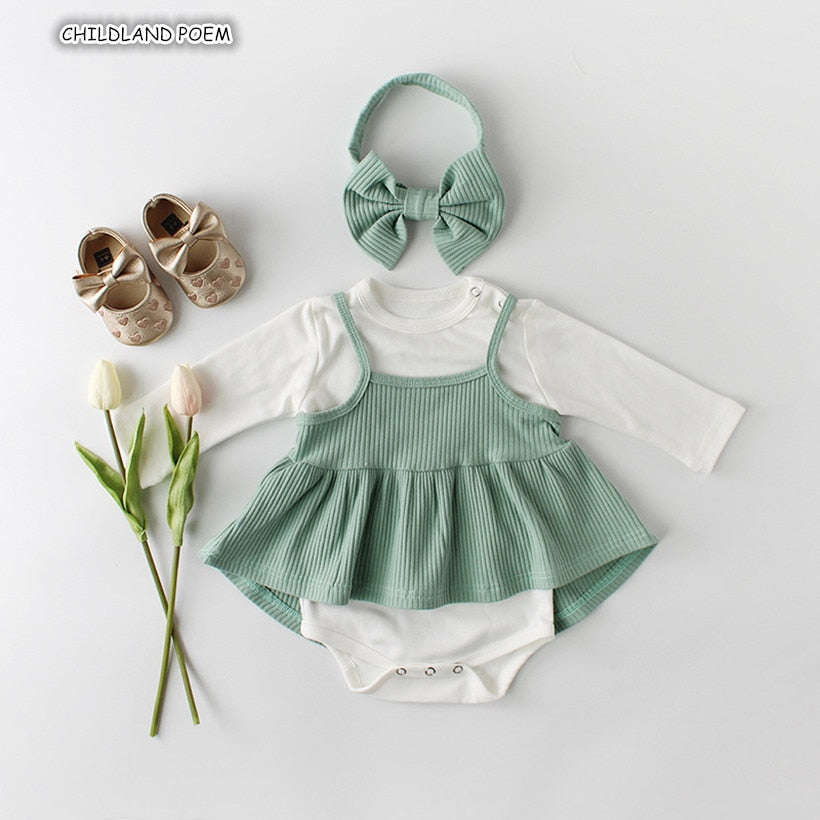 Baby Girl Clothes Spring Newborn Baby Clothes 100% Cotton New born Infant Clothing Set Baby Romper + Baby Dress + Headband 3pcs