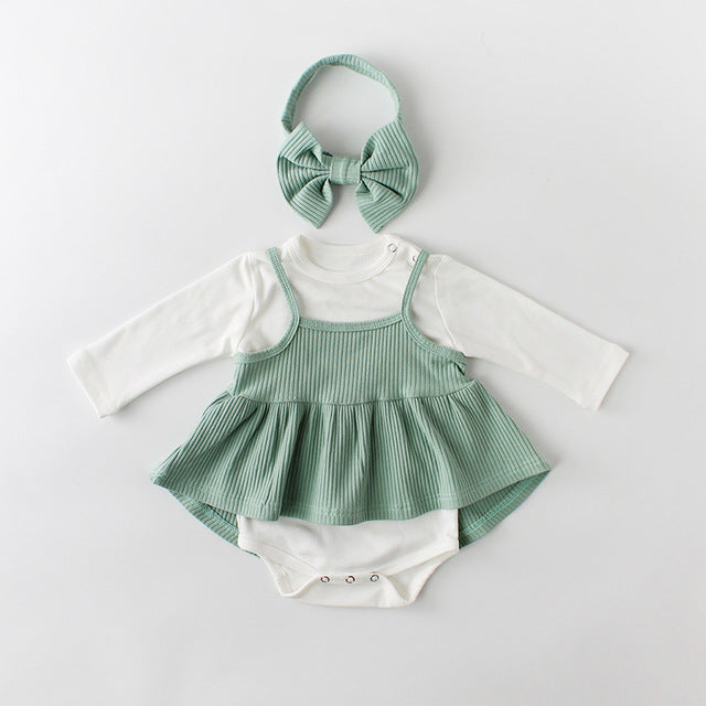 Baby Girl Clothes Spring Newborn Baby Clothes 100% Cotton New born Infant Clothing Set Baby Romper + Baby Dress + Headband 3pcs