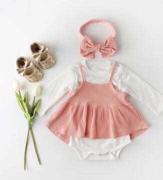 Baby Girl Clothes Spring Newborn Baby Clothes 100% Cotton New born Infant Clothing Set Baby Romper + Baby Dress + Headband 3pcs