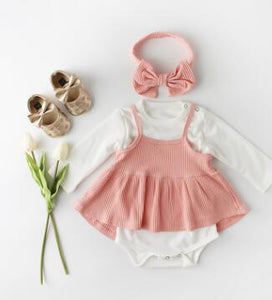 Baby Girl Clothes Spring Newborn Baby Clothes 100% Cotton New born Infant Clothing Set Baby Romper + Baby Dress + Headband 3pcs