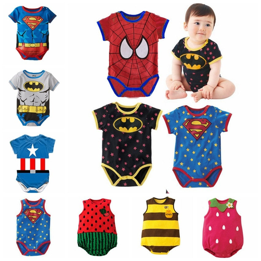 2019 Summer Baby Girl Clothes Cartoon Baby Boy Rompers superman Batman Baby Rompers Animal Clothing Fruit modeling Short sleeve